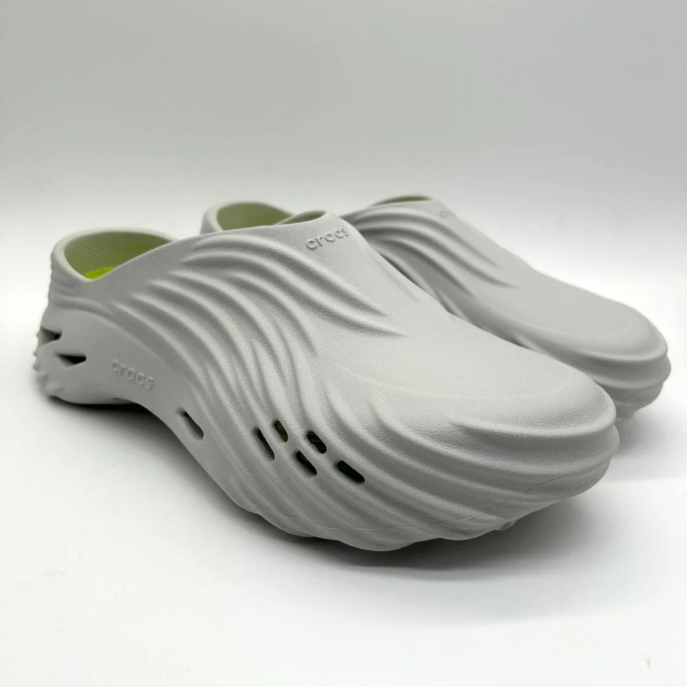 Crocs Echo Wave Clogs Mens 11 Atmosphere Grey Lime Slip On Shoes Slides Sandals